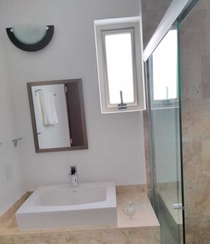 Shower, soap, toilet paper