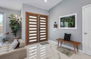 Smart TV, fireplace, video games, foosball
