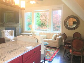 Smart TV, chimenea y reproductor de DVD 