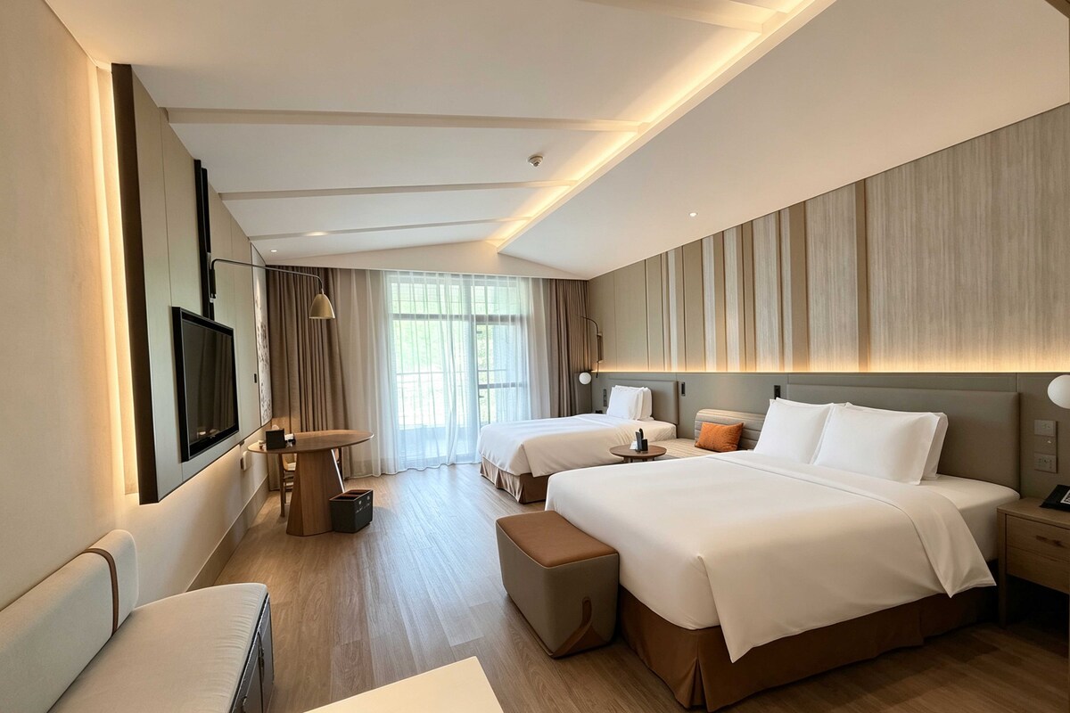 Habitación Premium, 2 camas individuales, vista a la montaña | Edredón, minibar, caja de seguridad en la habitación y escritorio