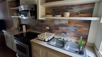 Frigorífico, microondas, horno y placa de cocina