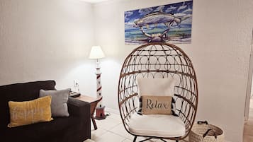 Smart TV, DVD player, books, music library