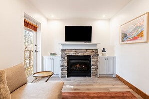TV, fireplace - Mountainside Luxury Condo with Free Shuttle, Across from Park City Golf Course! (Park City)