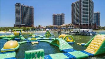 On the beach, sun-loungers, beach towels