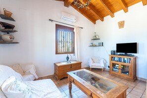 Televisión, chimenea, reproductor de DVD y estéreo 