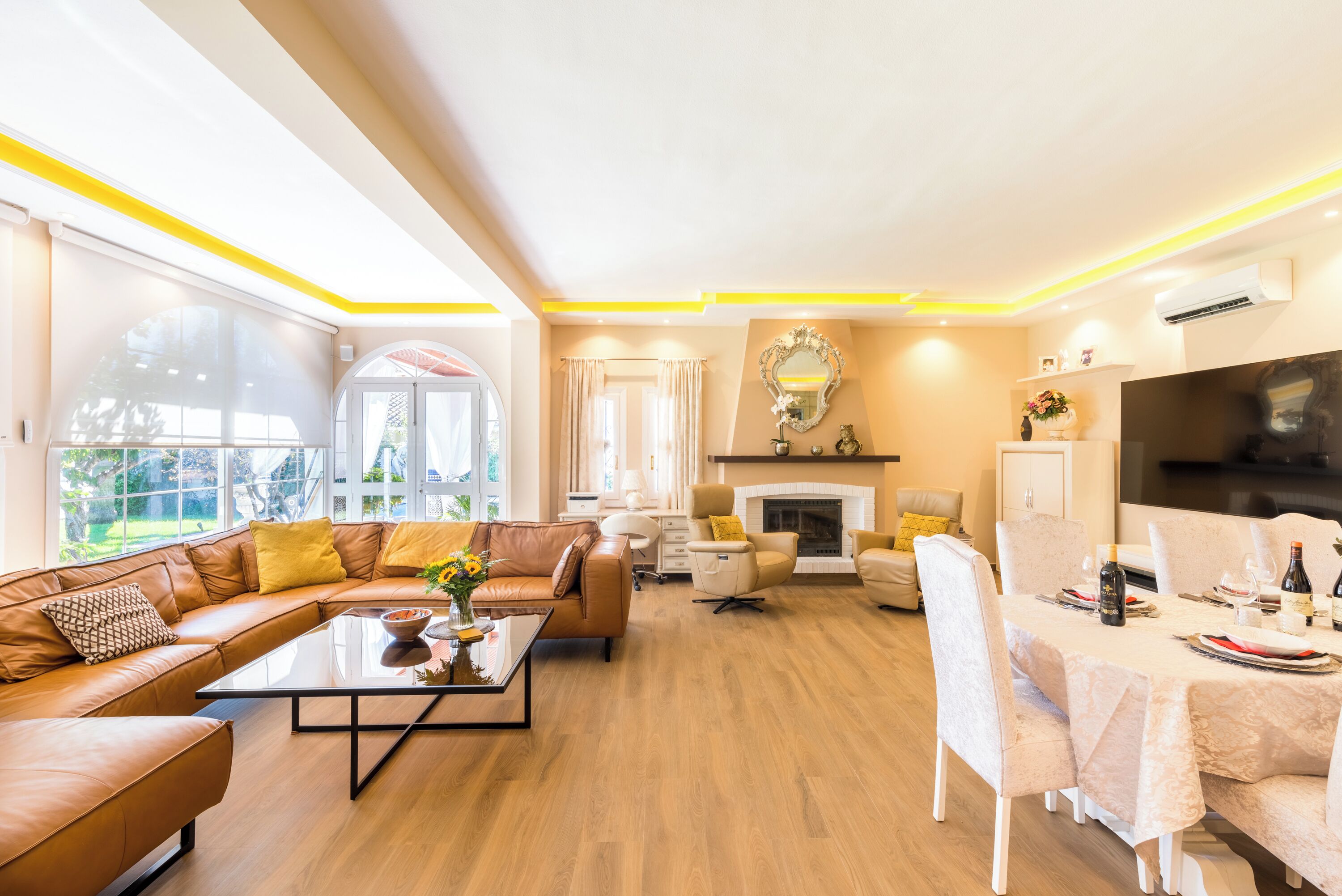 TV, fireplace, table tennis