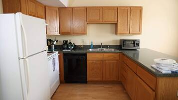 Full-sized fridge, microwave, oven, stovetop