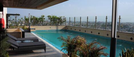 Outdoor pool, sun loungers