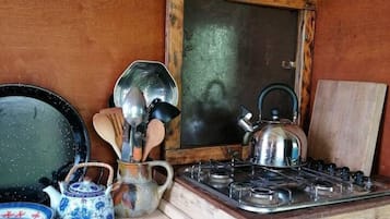 Stovetop, electric kettle, cookware/dishes/utensils