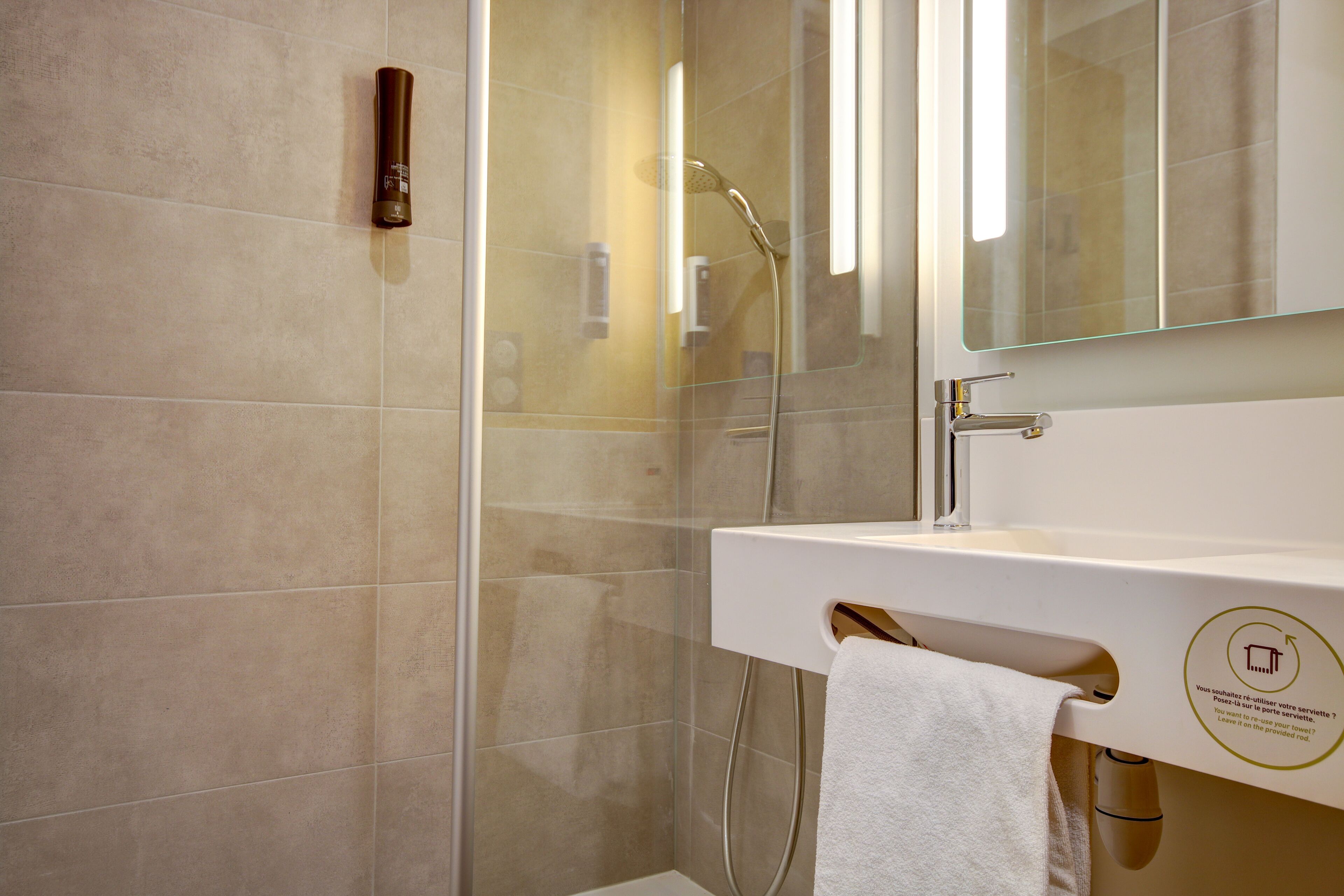 shower, towels, soap, shampoo