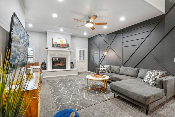 Smart TV, fireplace, video games