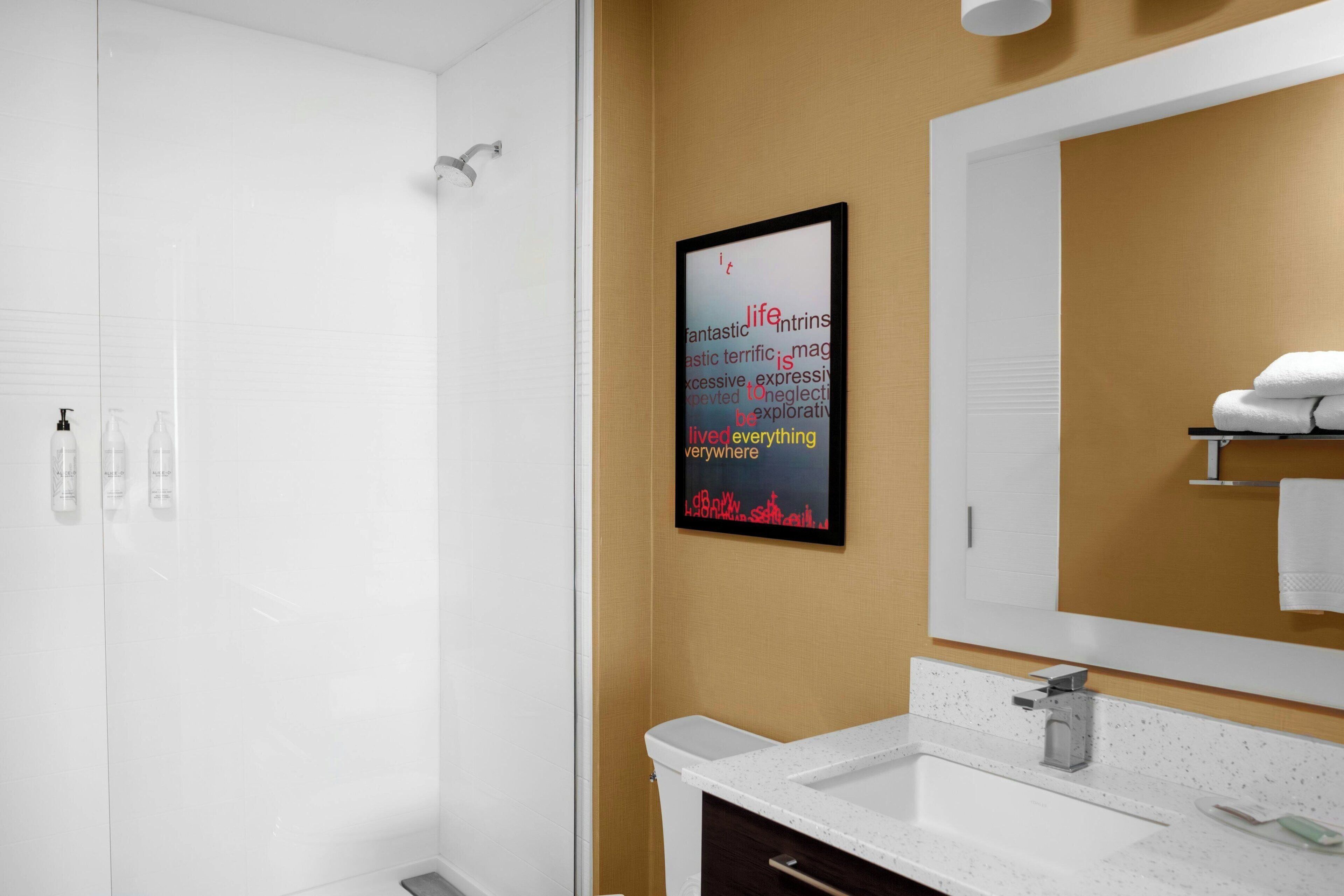 free toiletries, hair dryer, towels