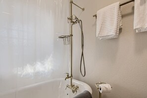 Ducha y bañera combinadas, secador de pelo y champú