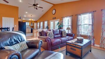 TV, fireplace, video games, DVD player