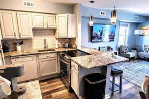 Fridge, microwave, oven, stovetop - Oceanside Haven -Steps to Sand + Indoor Pool + Game Rm - Perfect Beach Getaway (Ocean City)