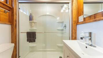 Shower, towels, soap, shampoo