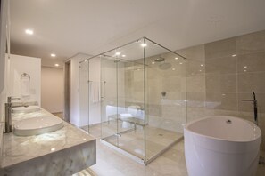 Dusche, Handtücher, Shampoo