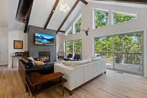 Smart TV, fireplace, video games, DVD player