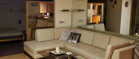 Smart TV, books, music library, stereo