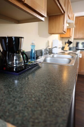 Appartement (1 Bedroom) | Cuisine privée | Micro-ondes, four, plaque de cuisson, lave-vaisselle