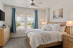 3 bedrooms, desk, iron/ironing board, travel cot