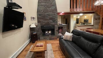 Smart TV, fireplace, DVD player, stereo
