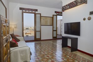 TV connectée, cheminée, livres