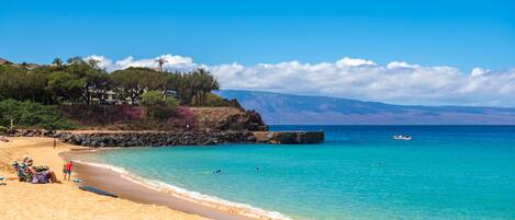 On the beach, beach towels