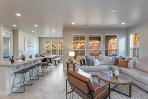 TV, video game console, table football, stereo