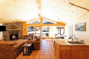 Televisión, chimenea y reproductor de DVD 