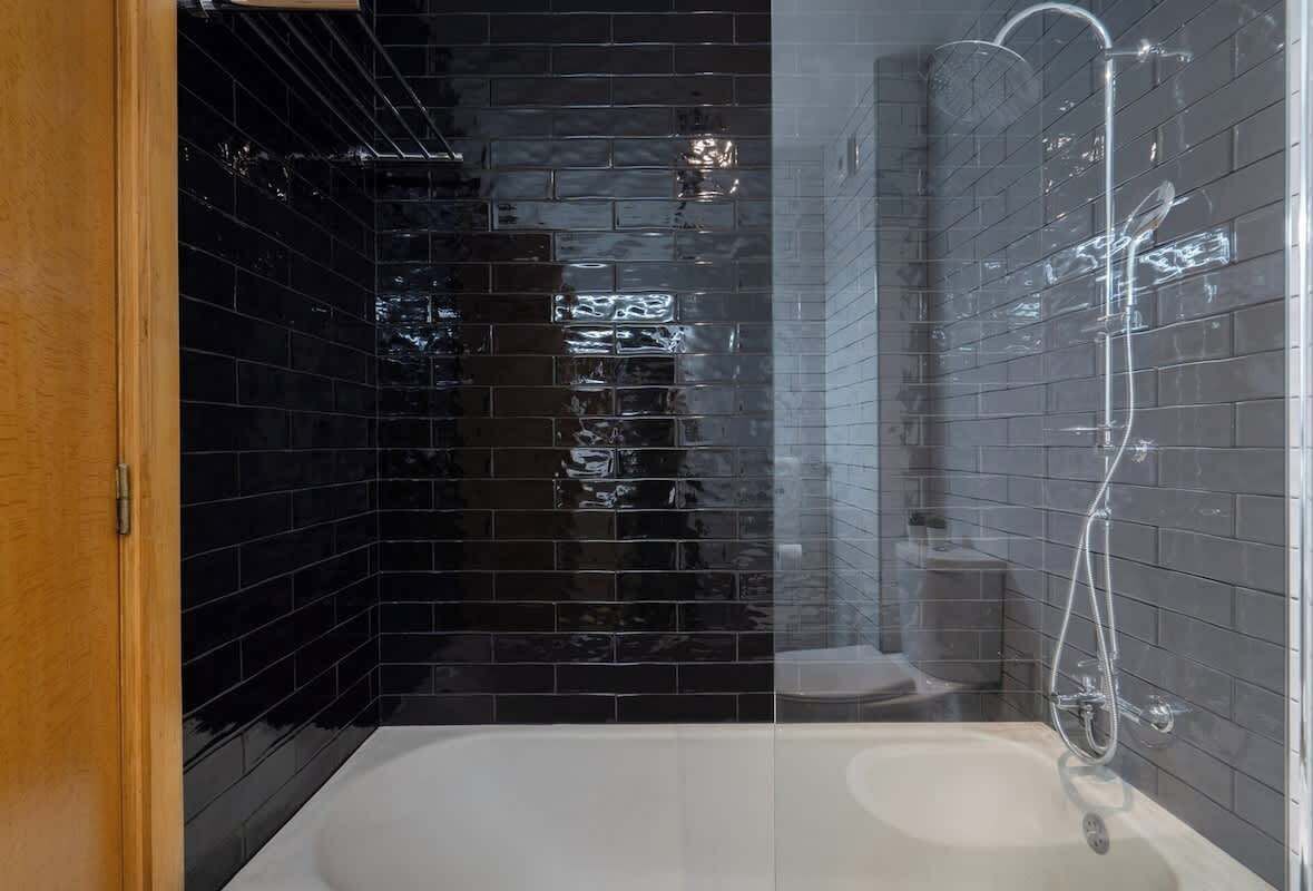 Combined shower/tub, hair dryer, towels, shampoo
