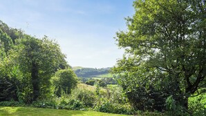 A grassy field with dense trees and a distant view of rolling hills. - 1 bedroom accommodation in Llansilin, near Oswestry (Llansilin, near Oswestry)
