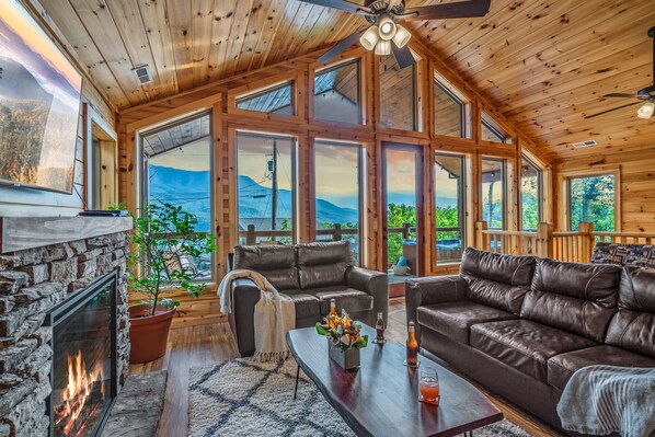 Smart TV, fireplace, DVD player