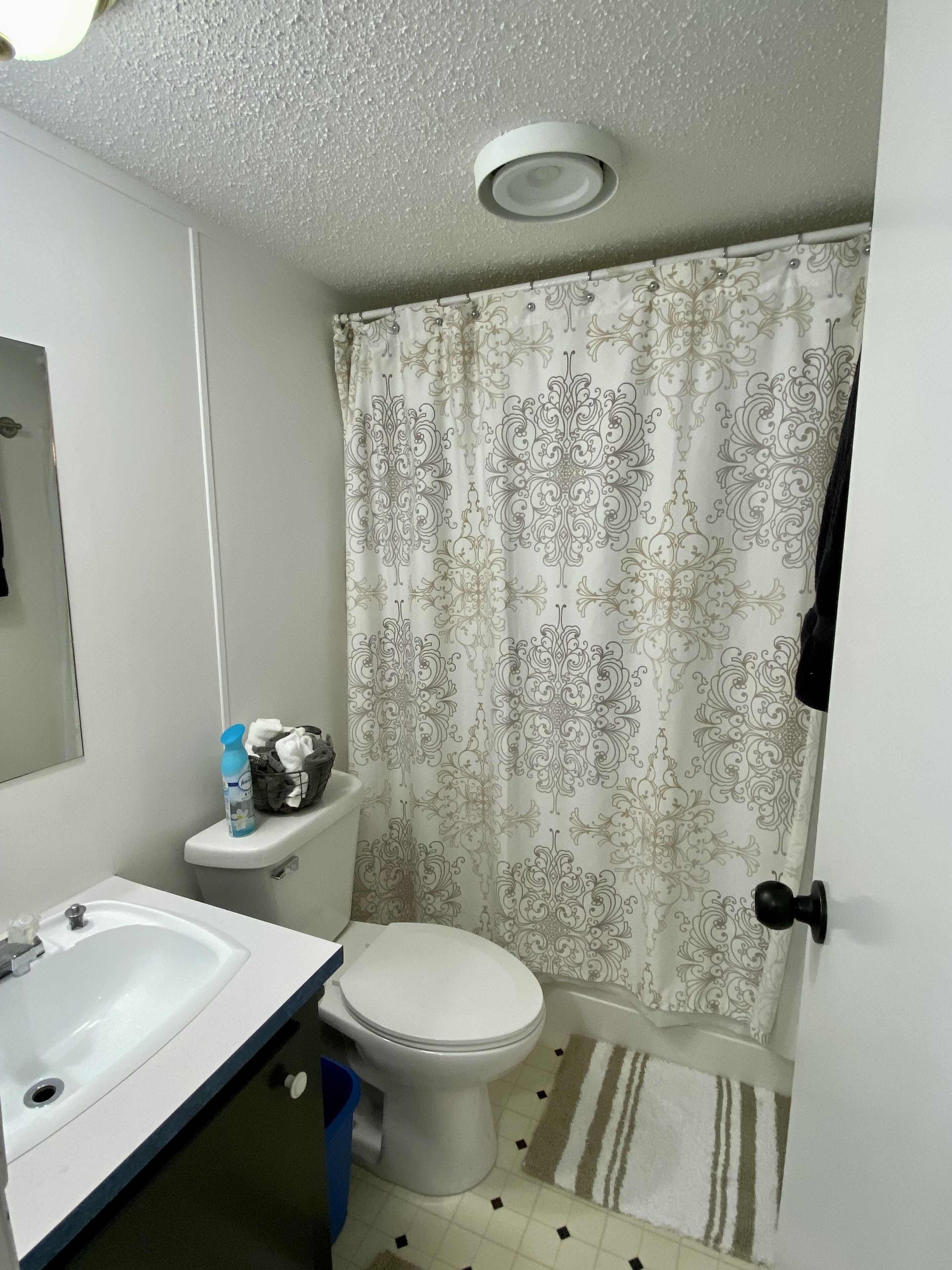 Ensemble douche/baignoire, serviettes fournies, papier toilette