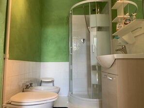 Regadera, secadora de cabello, bidet, toallas