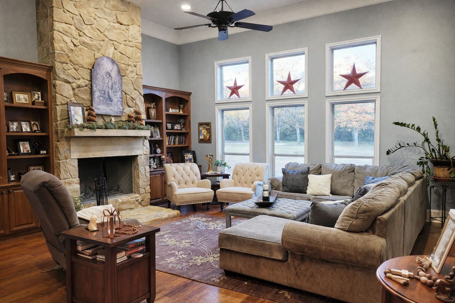 Smart TV, fireplace, video games, DVD player