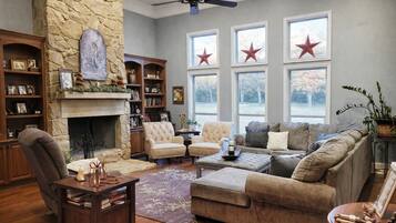 Smart TV, fireplace, video games, DVD player