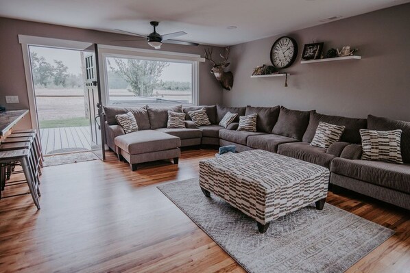 Smart TV, fireplace, ping pong, books