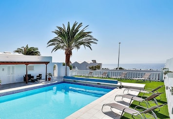 Stunning sea views and an enormous solar heated pool