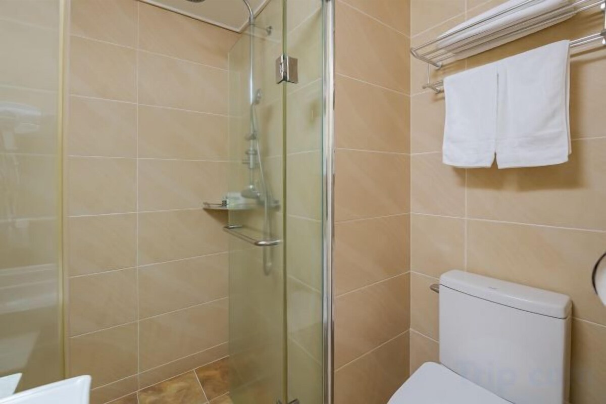 Badkamer | Een haardroger, handdoeken, zeep, shampoo