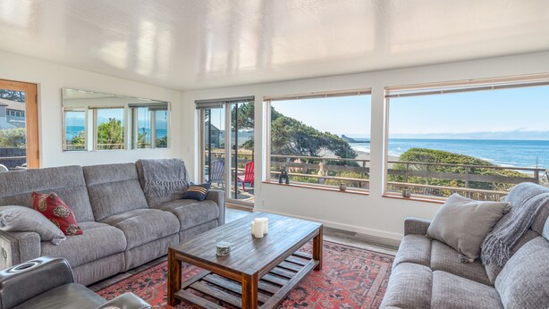 House, Multiple Beds, Balcony, Ocean View | Living room | 40-inch TV with digital channels, fireplace - Ocean Bungalow (Gualala)