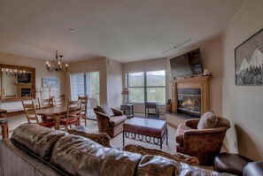 Condo, Multiple Beds, Hot Tub, Mountain View | Living room | 40-inch TV with cable channels, fireplace - River View (Breckenridge)