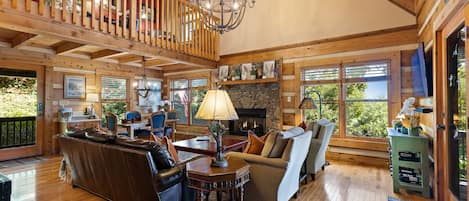 Télévision, cheminée, livres