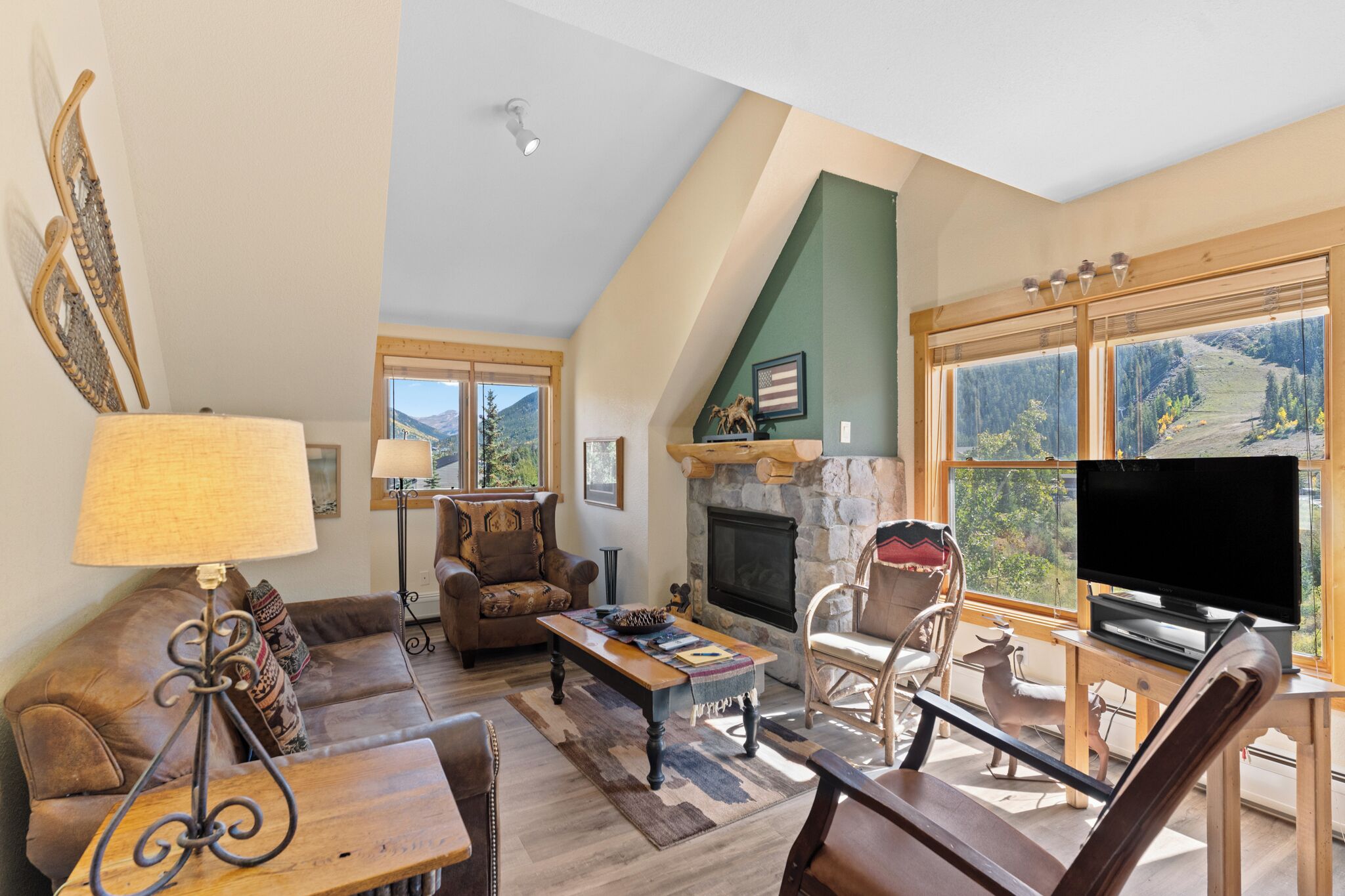 Flat-screen TV, fireplace, DVD player