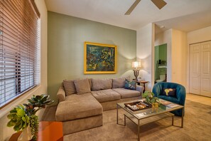 Flat-screen TV, fireplace, offices