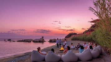 On the beach, free beach cabanas, sun loungers, beach umbrellas