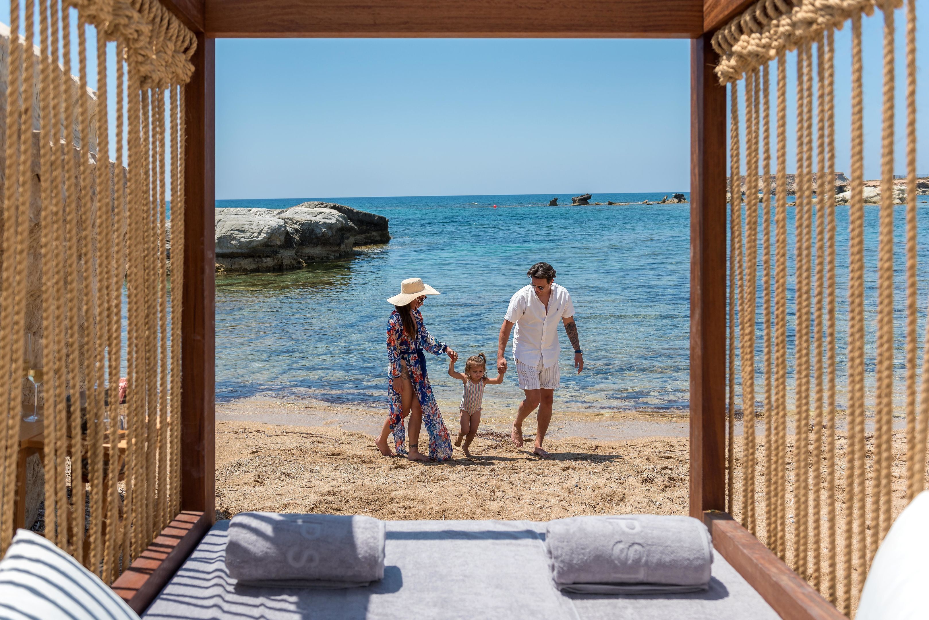 On the beach, free beach cabanas, sun-loungers, beach umbrellas