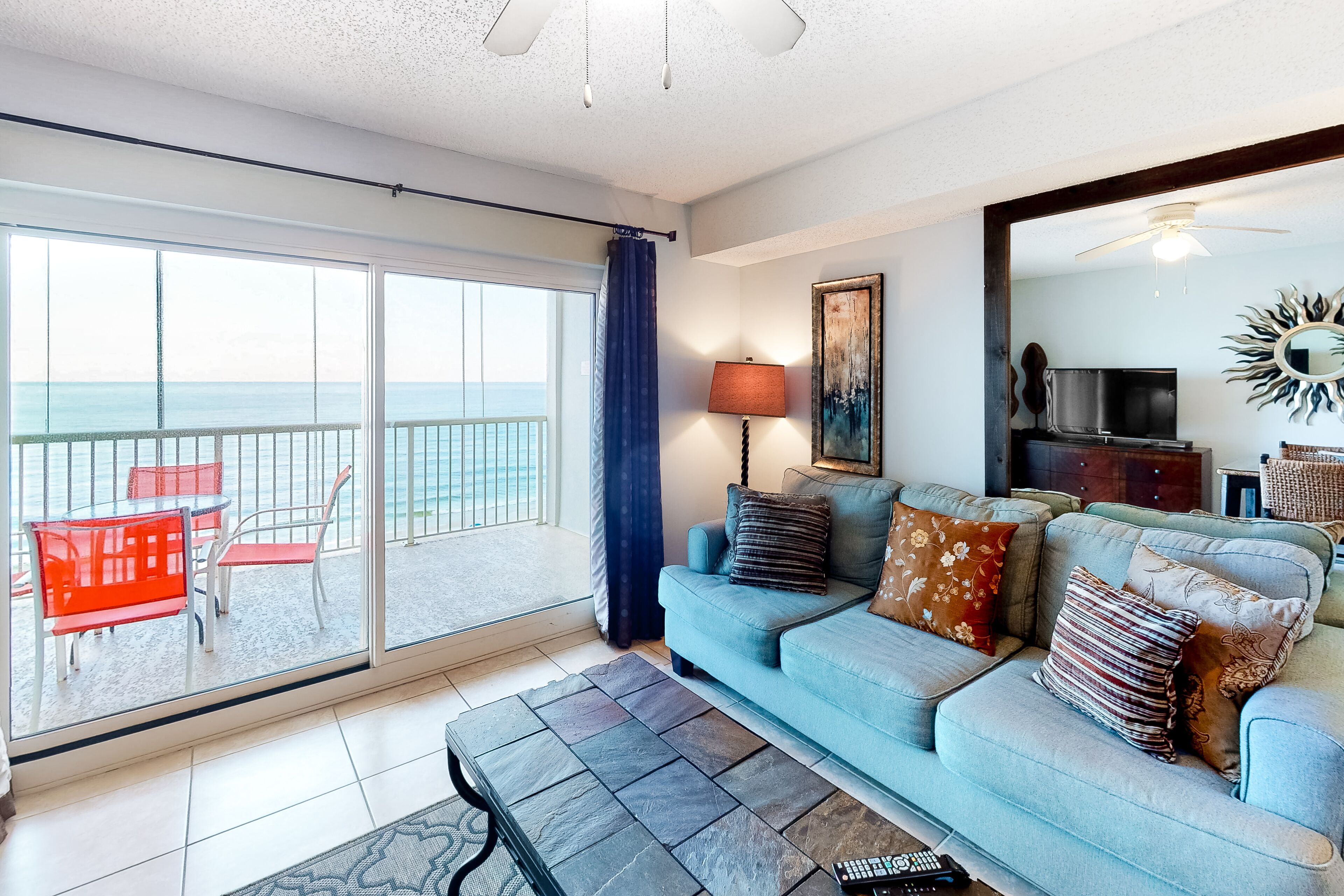Gulf-front condo with pool, hot tub, sauna, washer/dryer, grill, & central AC