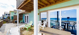 Beachfront house with balcony, deck, ocean view, central AC, & washer/dryer