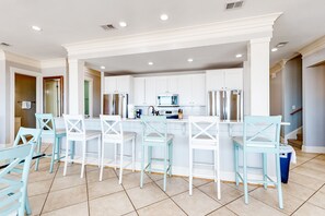 Fridge, microwave, oven, stovetop - Spacious beachfront wedding-friendly home with multiple decks & shared pool (Orange Beach)